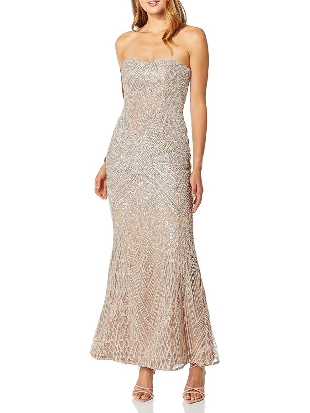 Dress the Population - Blush Strapless Sequin Dress